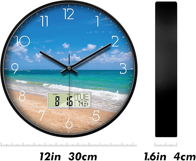 Modern Wall Clocks with Calendar and Date Ocean Wave Sea Beach Digital Clock - Image 7