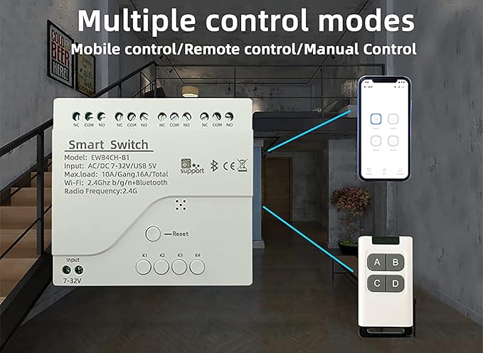 Newgoal 4 Channel Smart Switch, Momentan/Locking WiFi Relay, eWeLink App - Image 4
