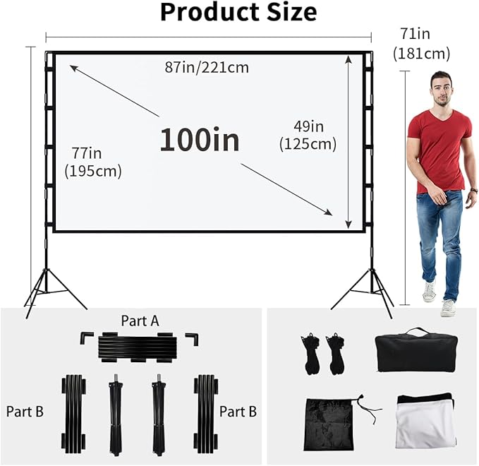 TOWOND Projector Screen with Stand, 100 inch Outdoor Projector Screen Portable - Image 3