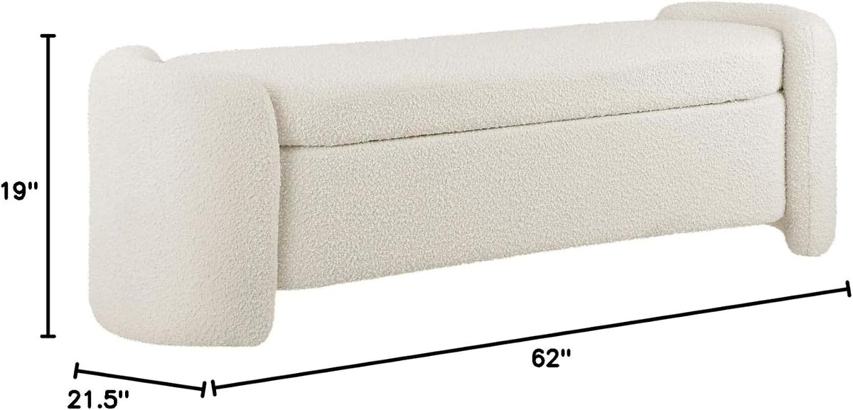 modway nebula boucle upholstered storage bench in ivory, close-up detail