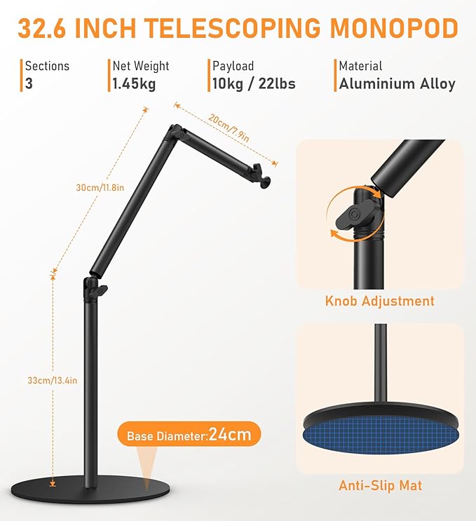 Camera Round Base Mount Desk Stand, Flexible Aluminum Photography - Image 4