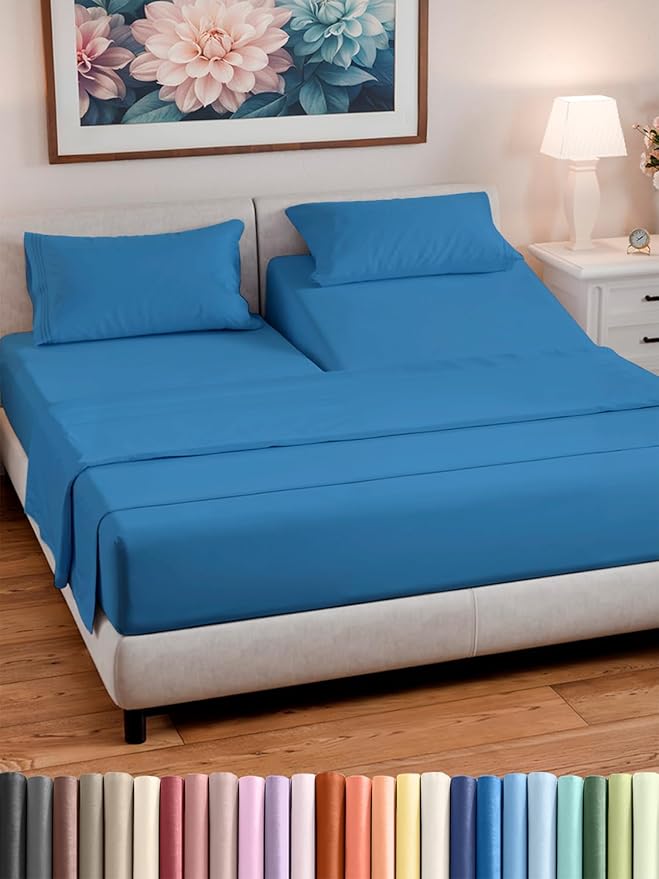 Split Head King Sheet Set – 4 Piece Flex Split Top King Sheets by CGKUnlimited