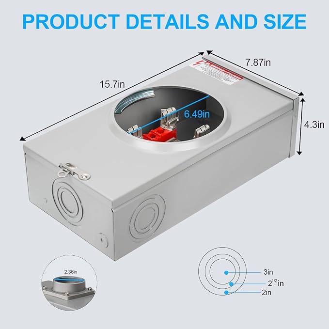 200 Amp Meter Socket, 4 Jaw Meter Base, 600V 3 Wire Ringless Type, - Image 4