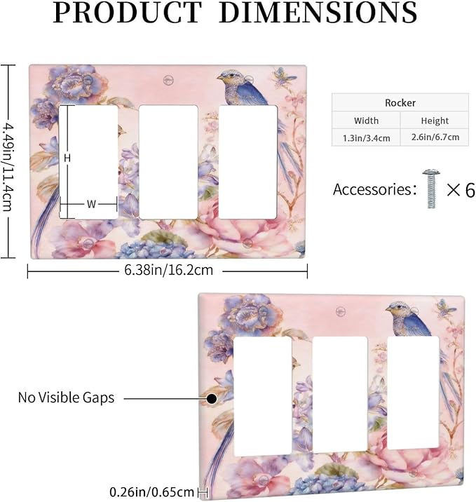 Bvtewkhz Floral Birds Morris 3 Gang Triple Rocker Decorative Outlet Covers - Image 5