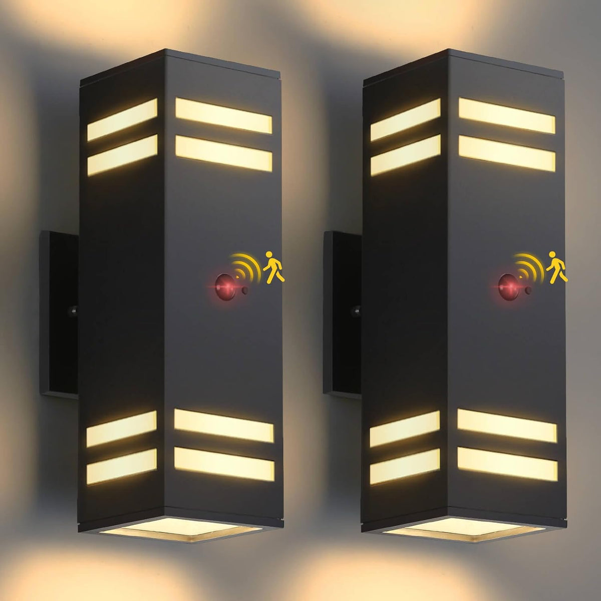 Zinola Motion Sensor Outdoor Lights 2 Pack, Modern Outdoor Wall Lights Black