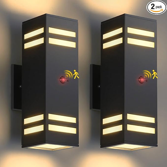 Zinola Motion Sensor Outdoor Lights 2 Pack, Modern Outdoor Wall Lights Black by Zinola