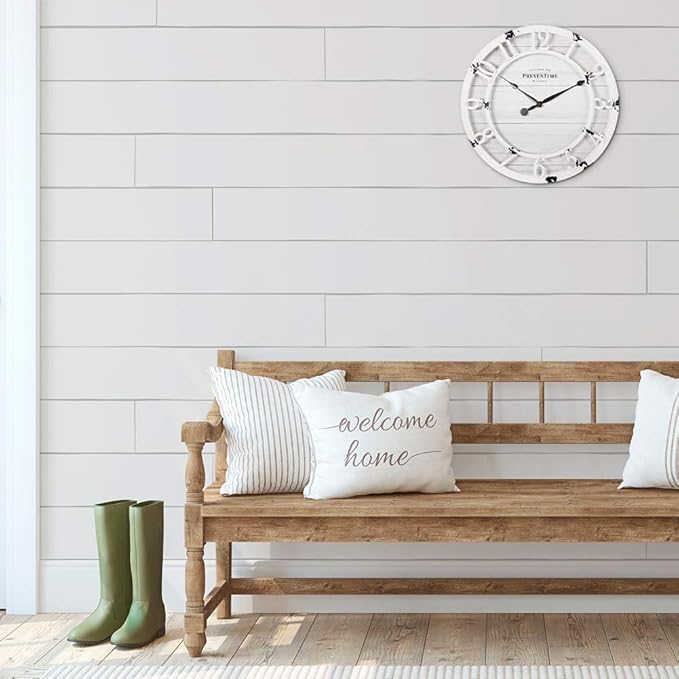 Presentime & Co 10" Farmhouse Series Wall Clock, Shiplap Style, Raised 3D - Image 4