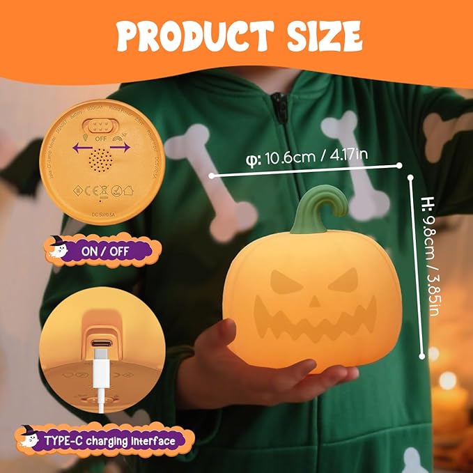 LEDHOLYT Night Light for Kids, Cute Silicone Nursery Pumpkin Lamp for Baby and - Image 7