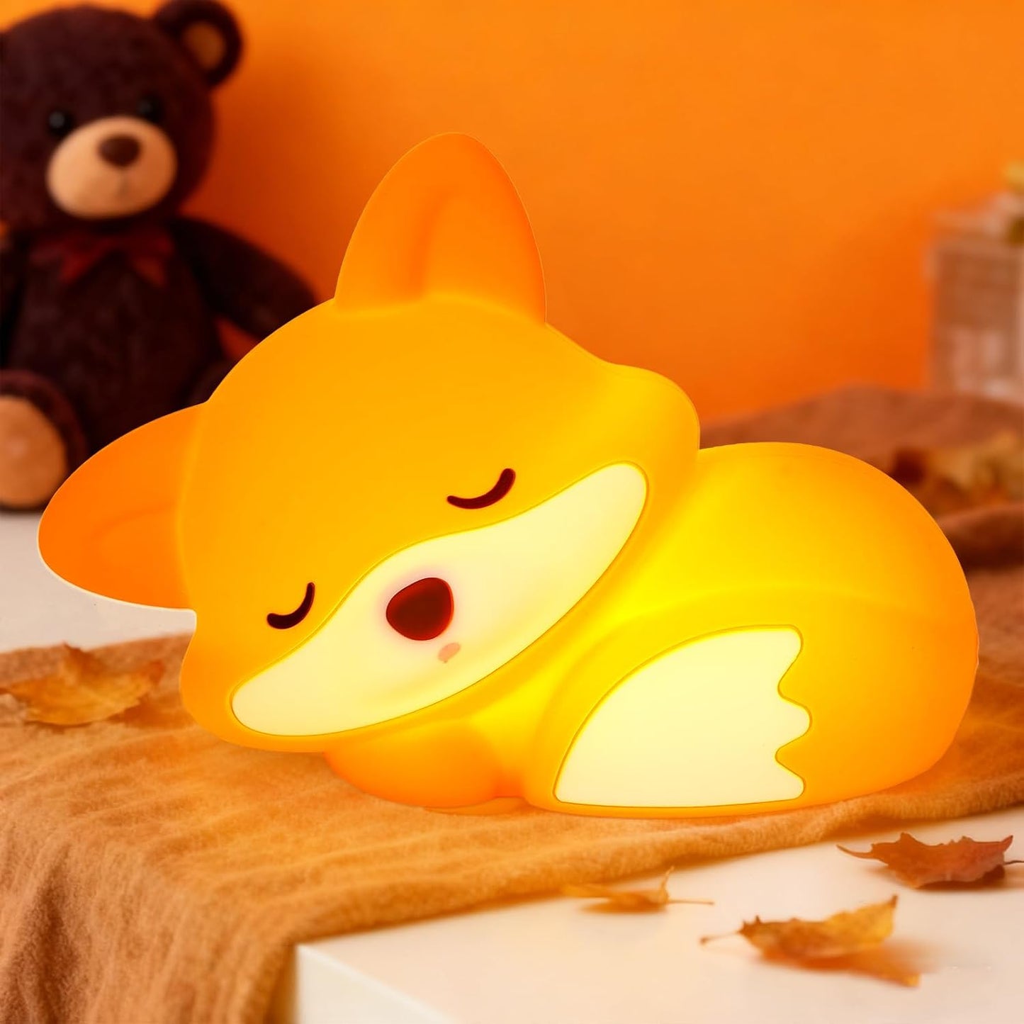 Amaredom Fox Night Light, Cute Fox Lamp, Silicone Dimmable Nursery Nightlight, Rechargeable LED Bedside Lamp with 20 Minutes Timer & Tap Control for Bedrooms, Living Room