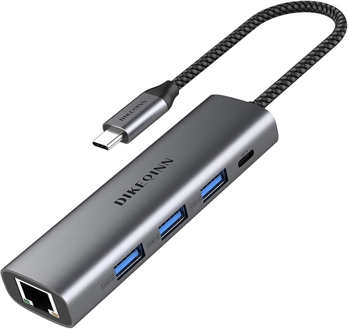 DIKEQINN USB 3.0 Hub with Gigabit Ethernet, 3-Port USB-A 5Gbps + USB-C Power by DIKEQINN