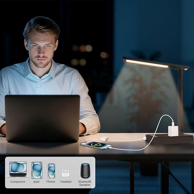 Smart Desk Lamp with 4-in-1 Charging Station, 5 Color temperatures and 5 - Image 4