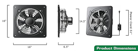 MEOZRI 16 Inch Window Exhaust Wall Mounted Ventilation Basement Extractor - Image 3