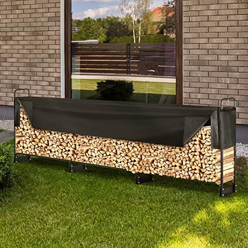 vevor 12.7ft outdoor firewood rack with cover, firewood, front angle view