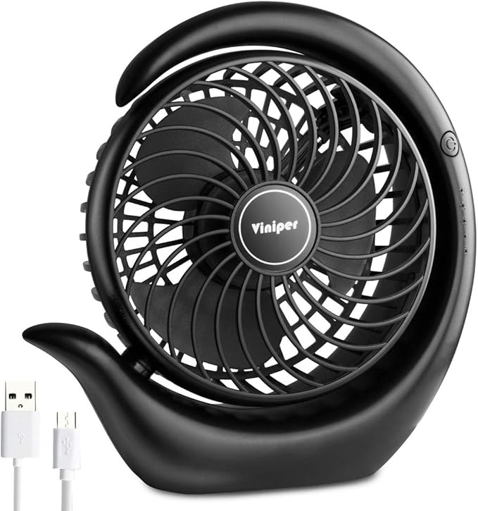 Viniper Portable Rechargeable Fan, Small Desk Fan : 3 Speeds & about 8-24 Hours - Image 7