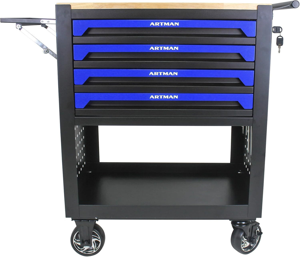 lockable 4-drawer rolling tool chest with wooden top, main product view