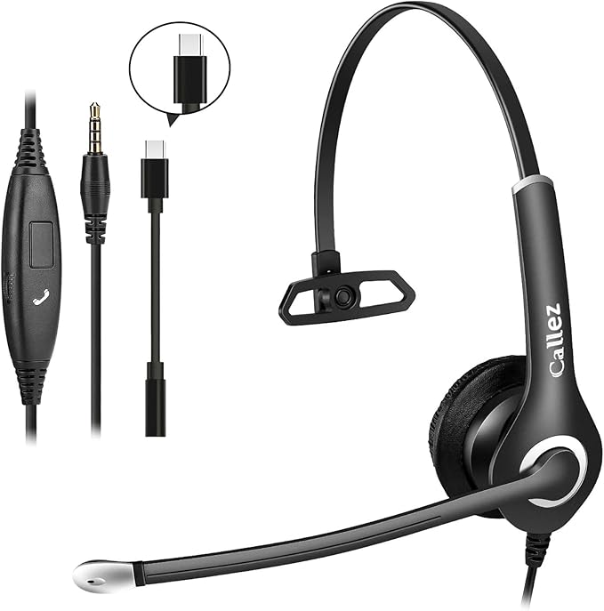 Callez Wired Computer Headset, 3.5mm/USB-C Headset by Callez