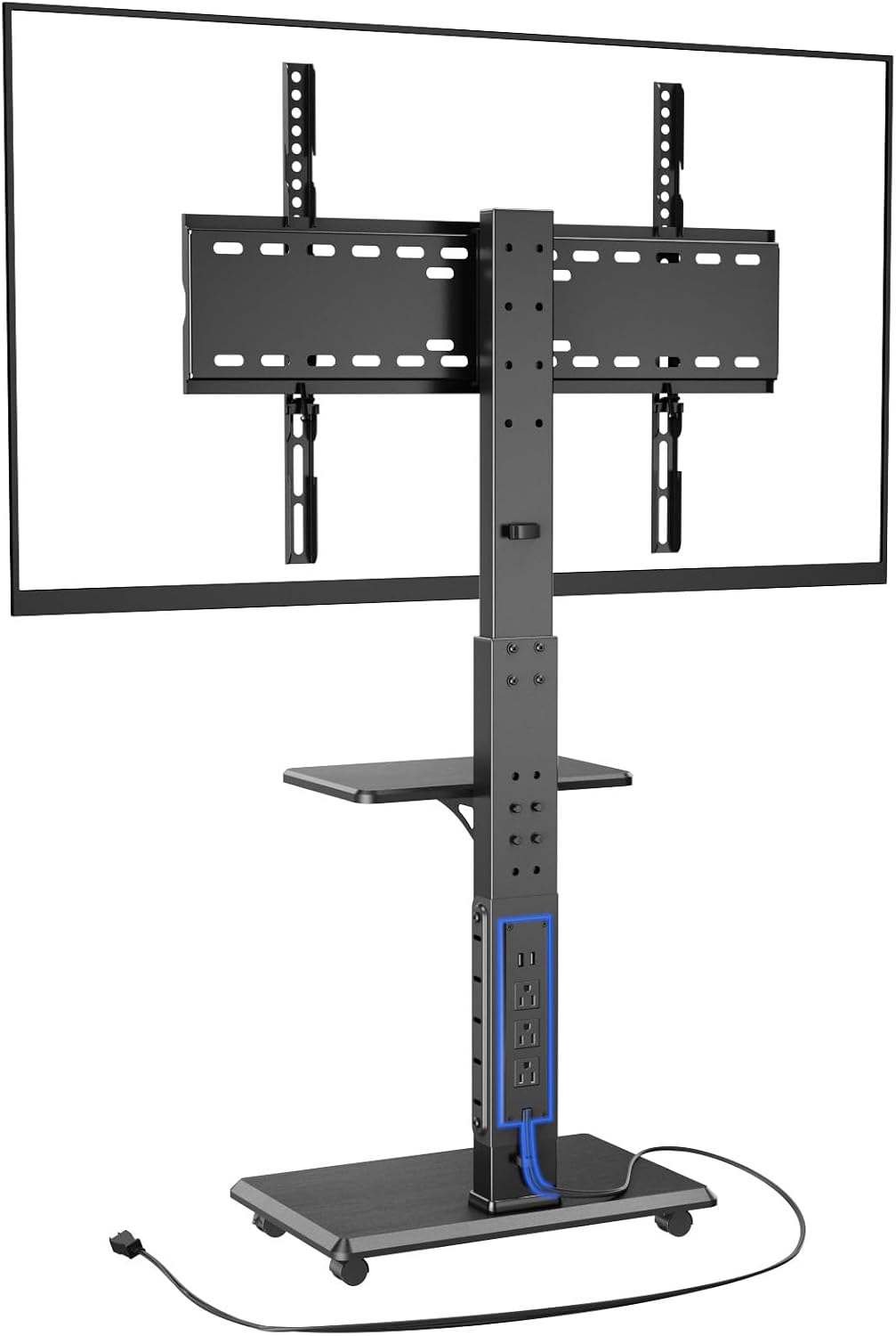 Rolling TV Stand with Power Outlet, Mobile TV Cart