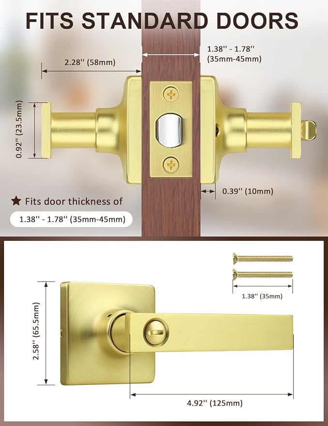 Mengico 4 Pack Gold Privacy Lever Door Handle Interior - Image 5