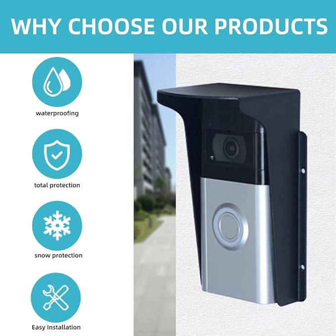 Doorbell Rain Cover Weatherproof, Anti Glare Sun Shade Protection, Fingerprint - Image 3