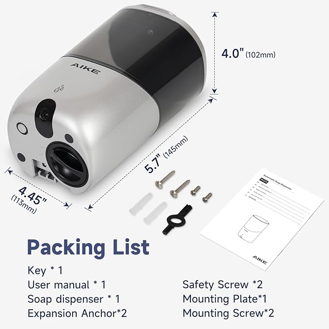 AIKE Liquid Automatic Wall Mount Soap Dispenser, Battery Operated Model AK1216 - Image 7