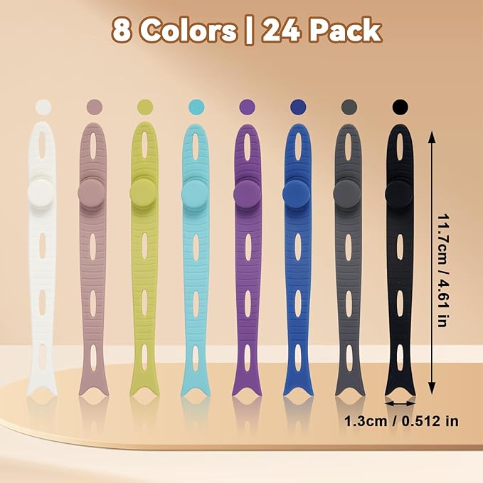 SOLIDATOR 24-Pack Reusable Fish-Shape Silicone Cable Ties – 8 Colors, 4.7” - Image 3