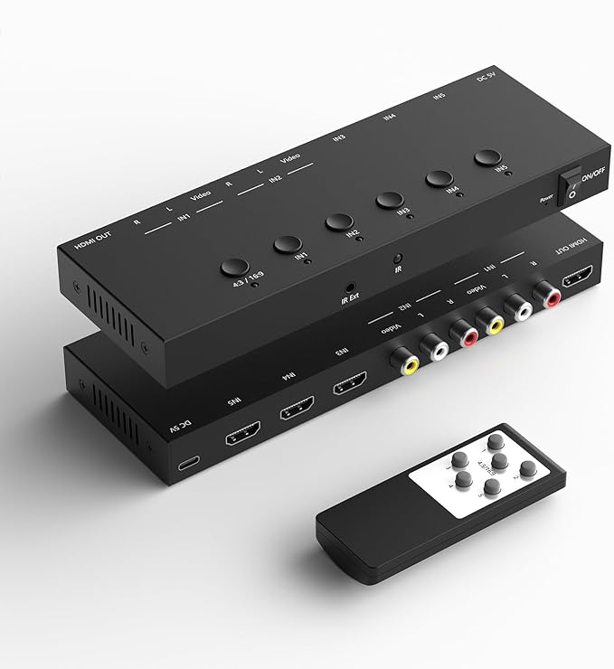 Dingsun 3 Way HDMI 2.0 to HDMI Switcher + 2 Way RCA to HDMI Converter by Dingsun