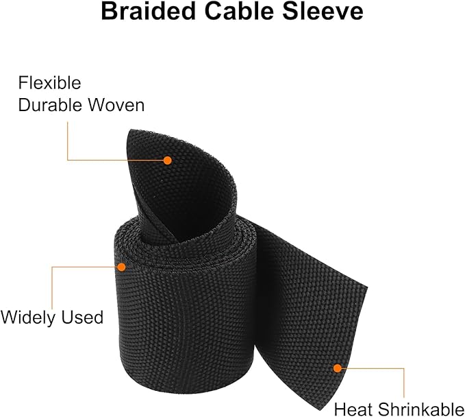 MECCANIXITY Braided Cable Sleeves Heat Shrinkable Fabric Sleeving, 1 1/4" 3ft - Image 4