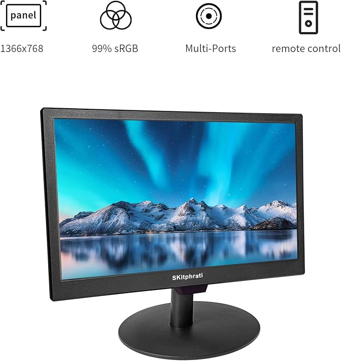 SKitphrati 15.6 Inch Small Computer PC Monitor, 1366x768 Video Screen - Image 4