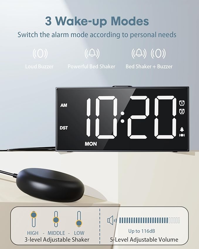 Loud Alarm Clock with Bed Shaker - Image 2