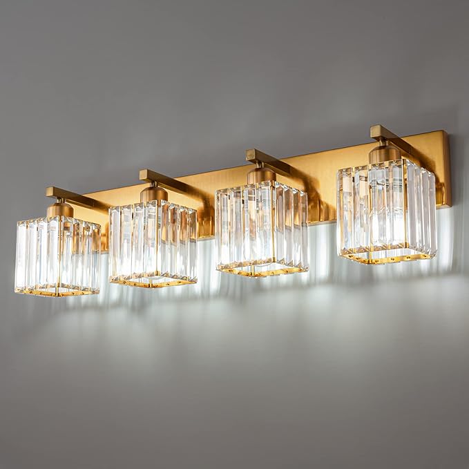 FDPBY Modern Vanity Light 4-Lights Modern Gold Brushed Brass Finish Crystal by FDPBY