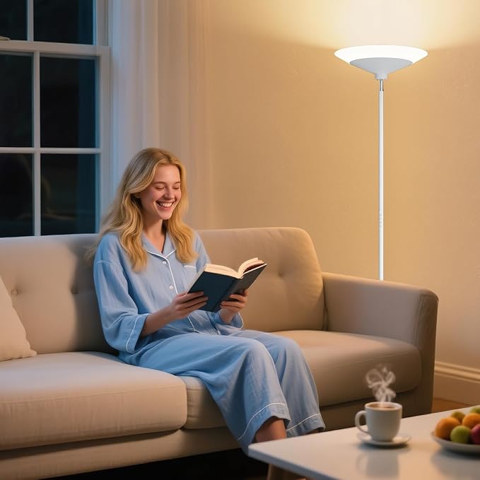 SIBRILLE White Torchiere Floor Lamp - 30W Dimmable LED Standing Lamp - Image 5