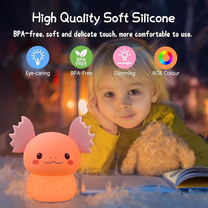 Axolotl Gifts Night Light for Kids, Cute Silicone Nursery Axolotl Lamp for Baby - Image 6