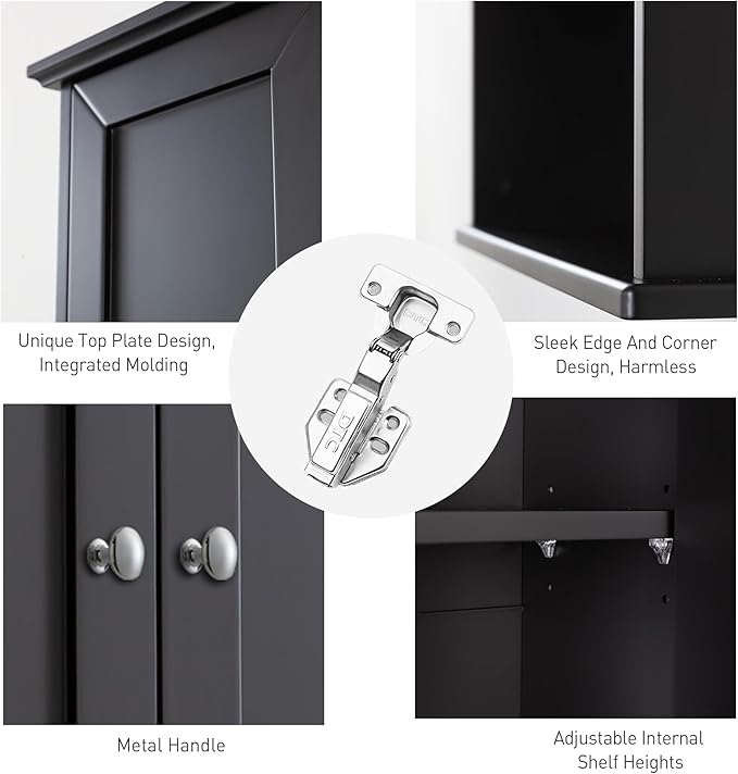 Black Wall Cabinet 24x30 Inch Wooden Over The Toilet Storage Cabinets - Image 5
