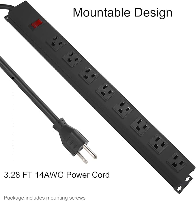 2Pack Metal 8 Outlet Mountable Power Strip, Wall Mount Outlet Heavy Duty - Image 3