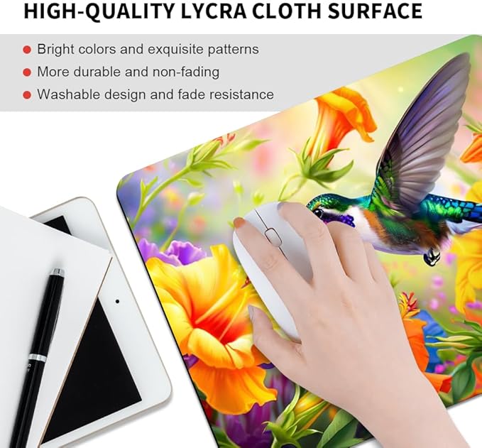Hummingbird Flowers Square Mouse pad, Waterproof, Anti Slip Rubber Base - Image 3