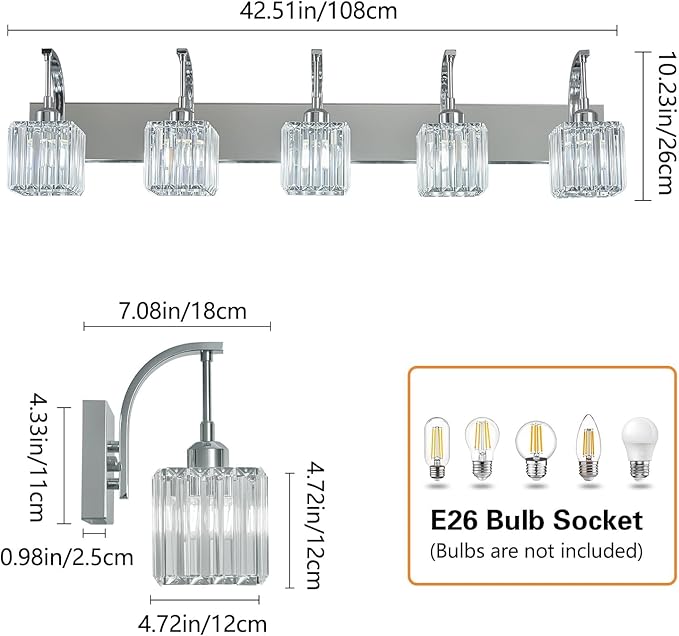 FDPBY Crystal Vanity Lights 5-Light Chrome Bathroom Vanity Lights Modern - Image 4