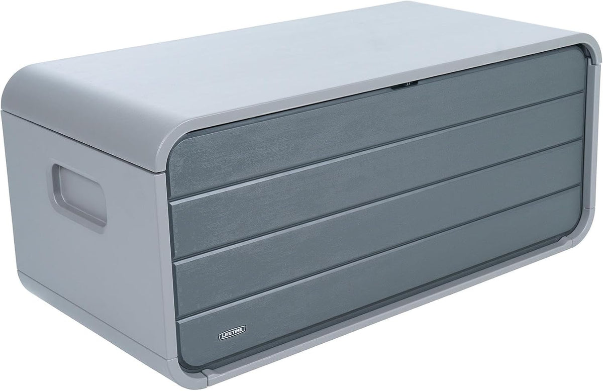 lifetime 136‑gallon modern deck box, outdoor storage container, main product view