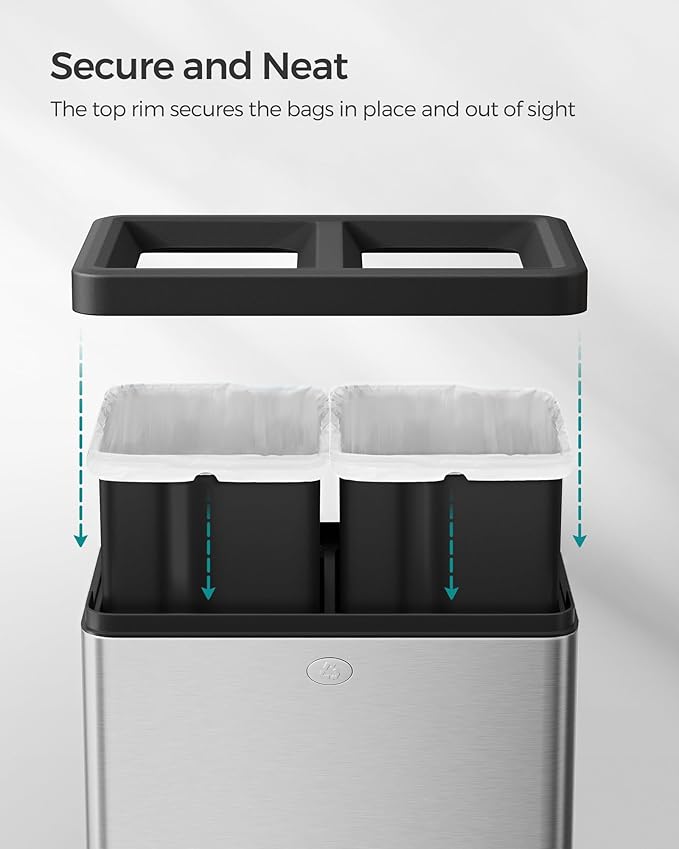 SONGMICS 2 x 6.6 Gallon Open Top Trash Can, Dual Compartment Garbage Can - Image 5
