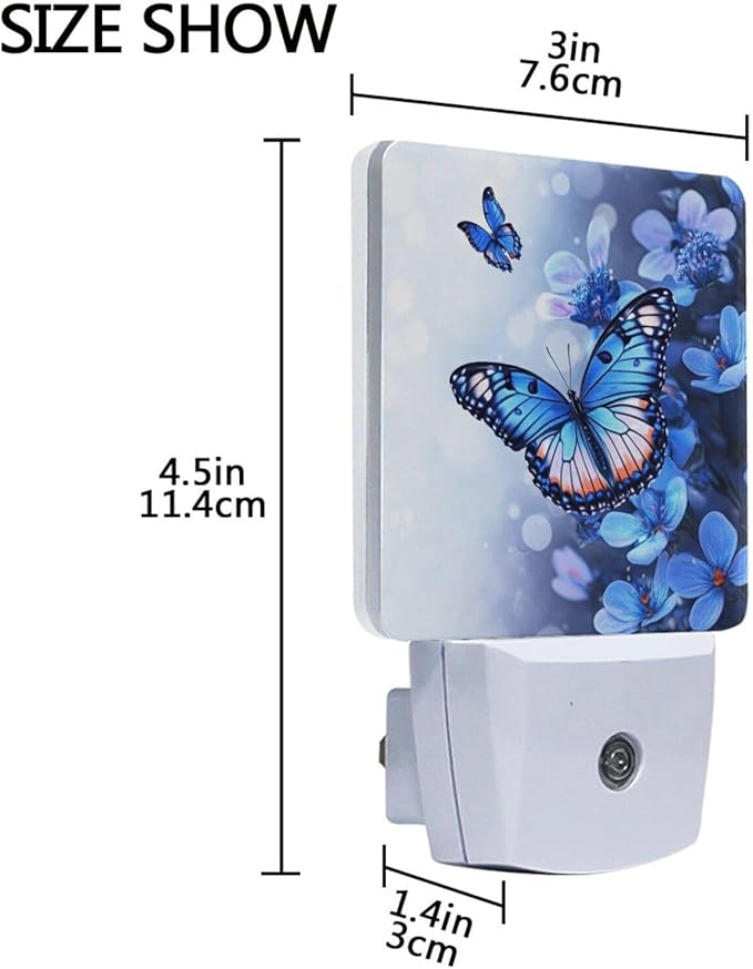 Pigsaly Led Night Light Flowers Blue Butterfly Night Light Plug in Wall Lamp - Image 3