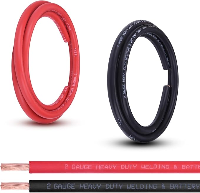 Shirbly 2 Gauge Battery Cable, 5FT Red + 5FT Black 2 AWG Pure Copper Wire by Shirbly