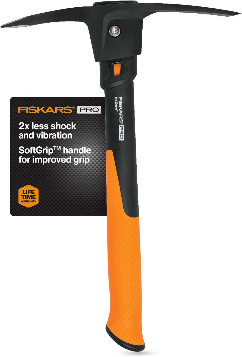 Fiskars Pro IsoCore 14" 2-in-1 Pickaxe & Hoe, Shock Reduction, 1.5 lb