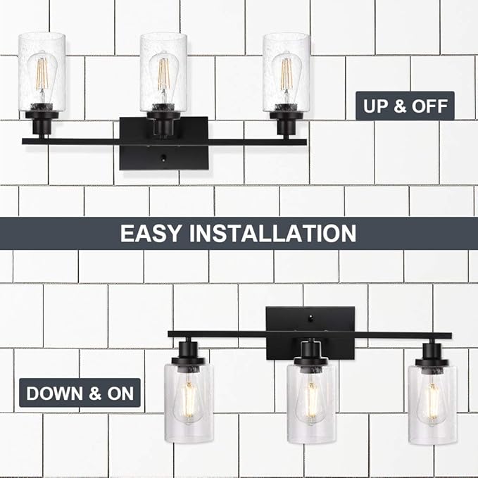 WINSHEN Wall Sconce Lighting 3-Light Matte Black Bathroom Vanity Light Fixtures - Image 5