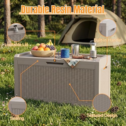 outdoor storage box,100 gallon waterproof resin patio deck, close-up detail