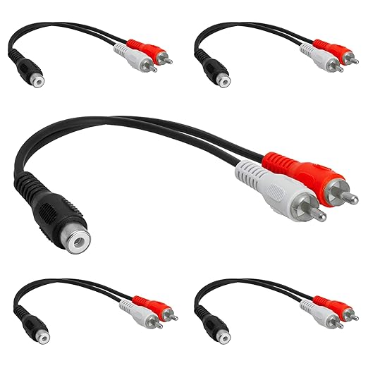 Cmple - [5 Pack 2 RCA Male to 1 RCA Female Stereo Audio Y-Cable, 2 RCA Plugs to by Cmple