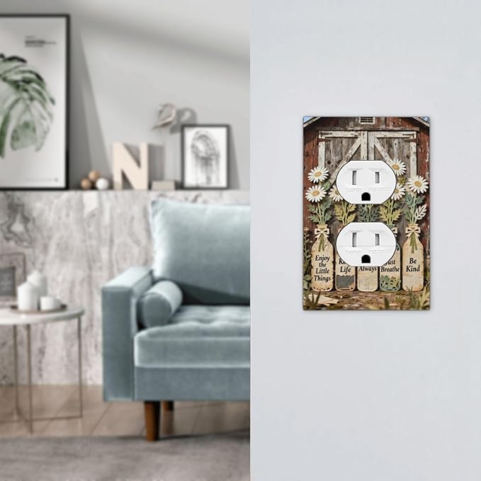 Bvtewkhz Rustic Daisy Barn Door Flowers Duplex Outlet Decorative Light Switch - Image 6