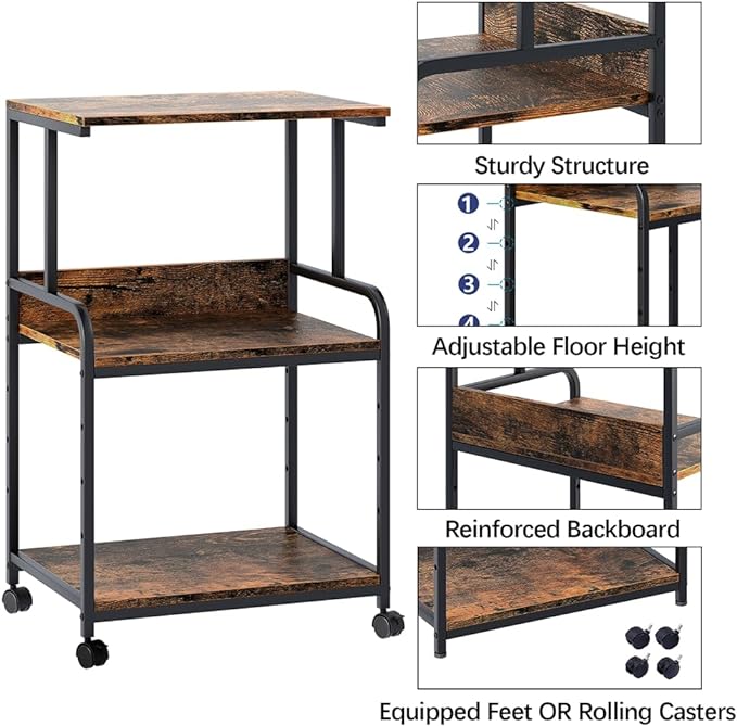 Arbuxzuy Printer Stand with Storage Shelf, 3 Tier Printer Cart with Wheels - Image 2