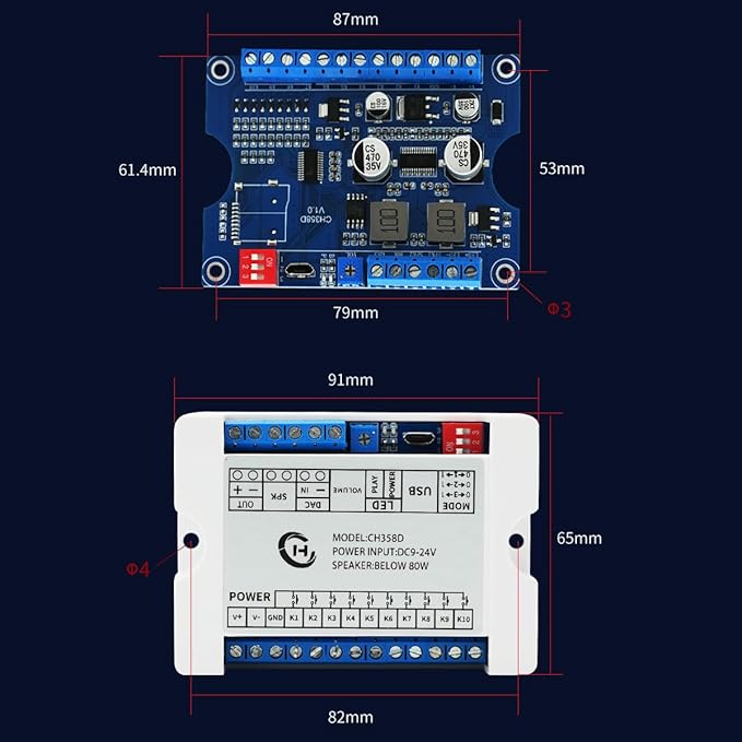 80W Vocie Playback Module, CH358D Low Lever Trigger 8MB DC 9-24V Sound Board - Image 5