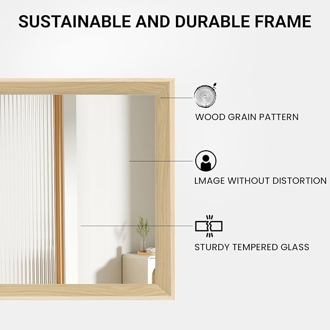 Oak Wood Effect Framed Wall Mirror, 16x20 Rectangle Mirror, 1/8" - Image 7
