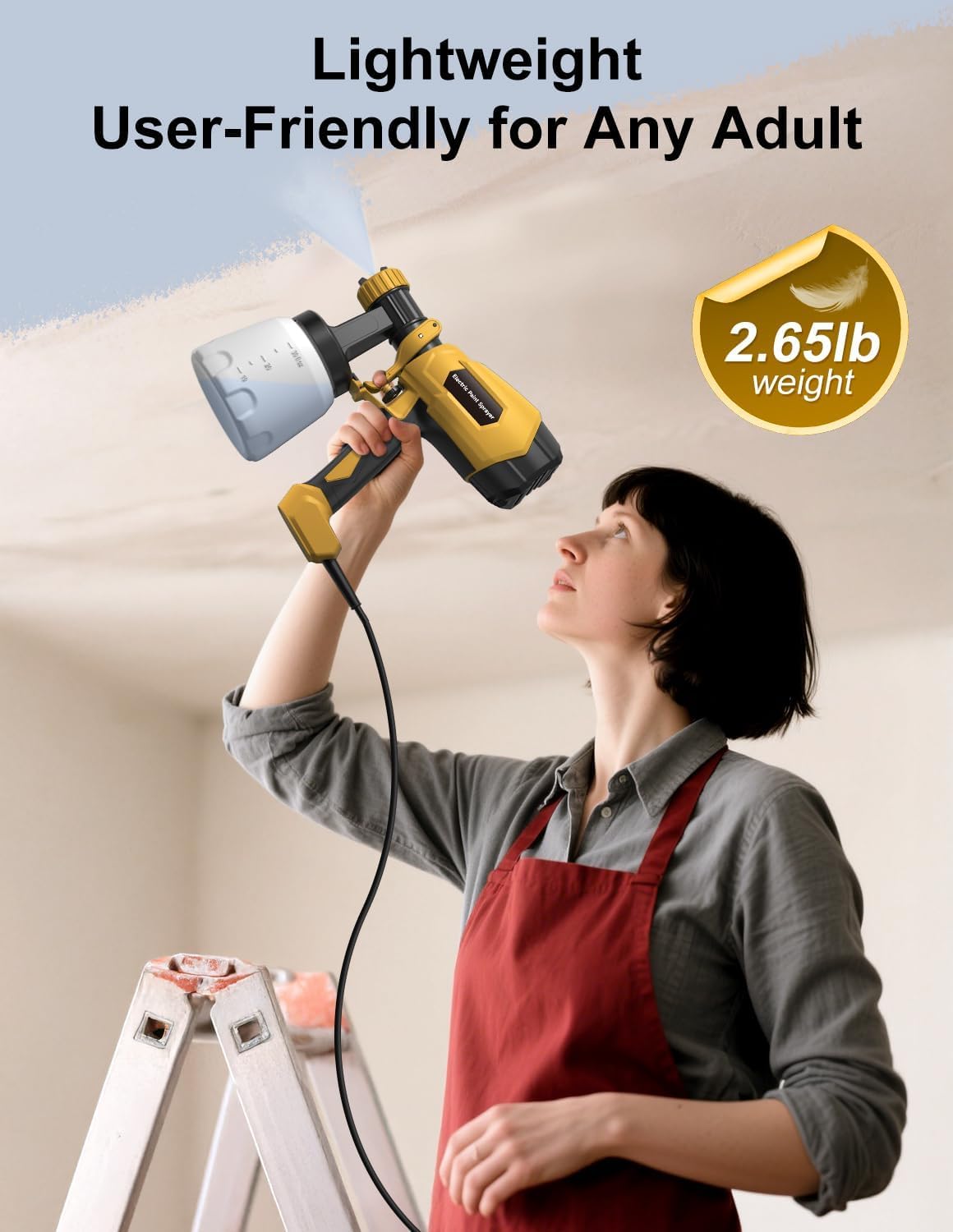 Paint Sprayer, Electric Spray Paint Gun, 3 Modes & 4 Brass Nozzles | With Cleaning & Blowing Joints, Variable Flow Control, for Doors, Fences, Walls, Cabinets, Garden Chairs, Yellow