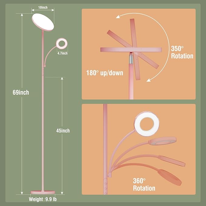 marctronic Pink Floor Lamp, 42W 4000LM Super Bright LED Room Lamp - Image 3